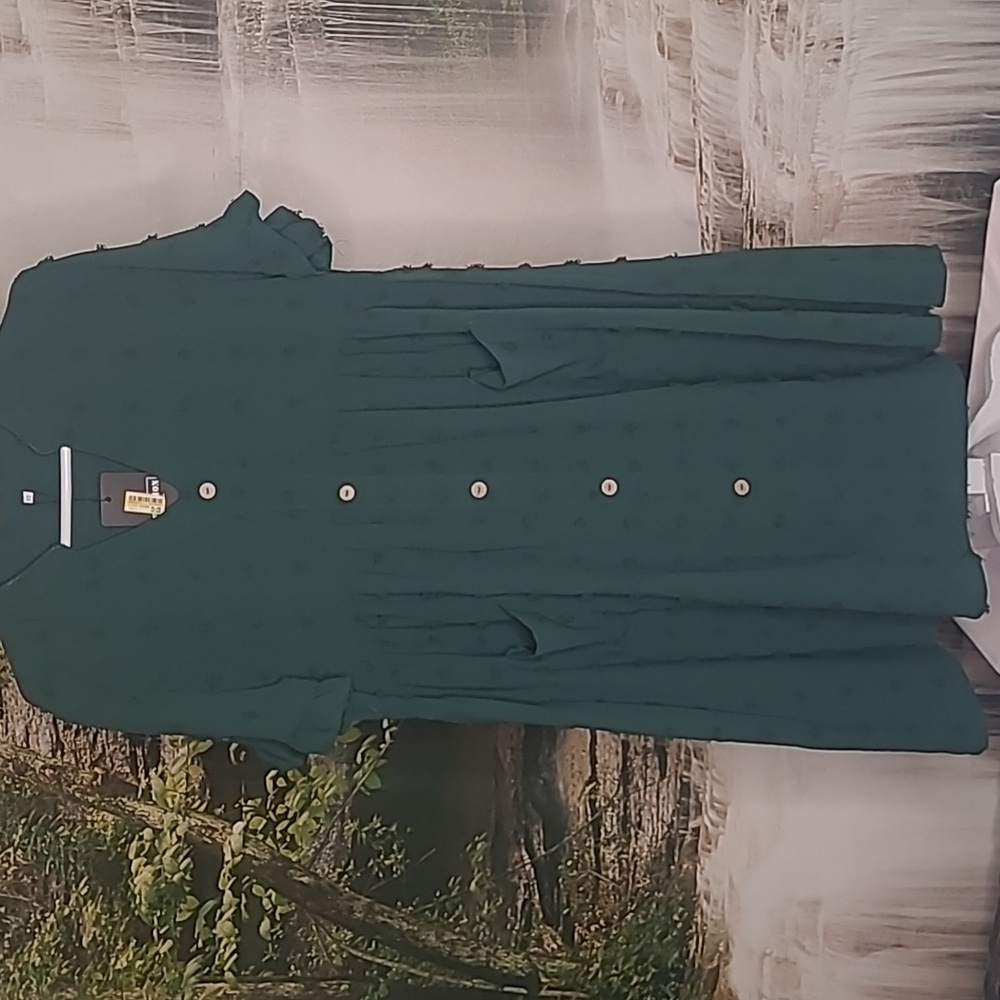 šHost Pick! New! XL green swiss dot ruffle sleeve faux button maternity dress - Picture 5 of 8